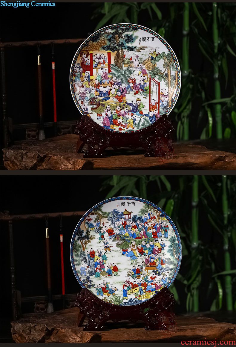Jingdezhen blue and white peony porcelain ceramic decoration decoration hanging dish furnishing articles plate bracket creative outfit