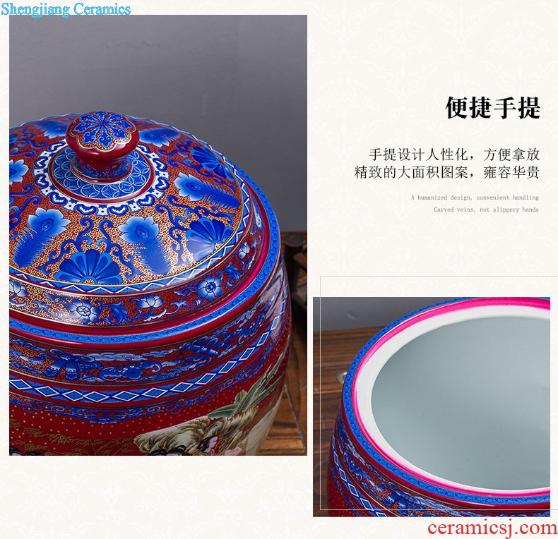 Jingdezhen ceramics with cover barrel ricer box tea oil cylinder jars at the end of the cylinder tank receives 50 kg 100 jins 30 kg