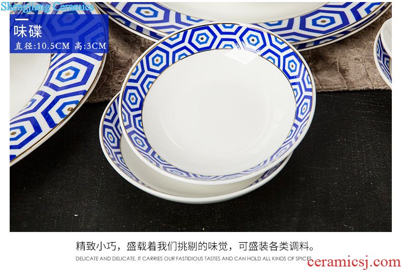 Dishes suit Chinese shadow blue glaze high-grade bone China tableware suit under the glaze painted pottery bowls set household gifts JinHe