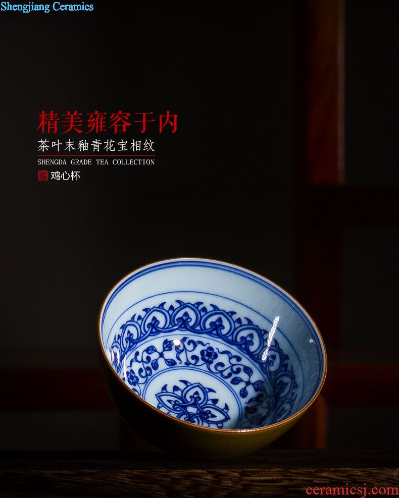 The large blue and white marble tureen teacups hand-painted ceramic dual finch figure 3 to make tea bowl full manual of jingdezhen tea service