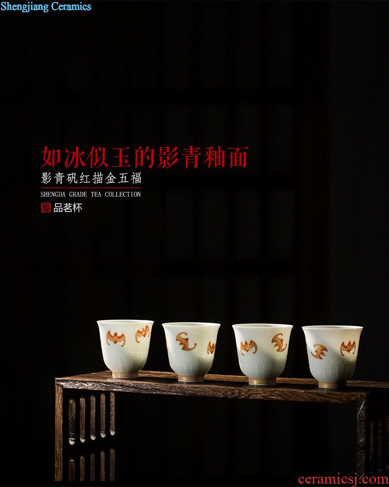 The big ceramic kung fu hand blue and white porcelain cup sample tea cup tie up branch lotus treasure grain cup of jingdezhen tea service master
