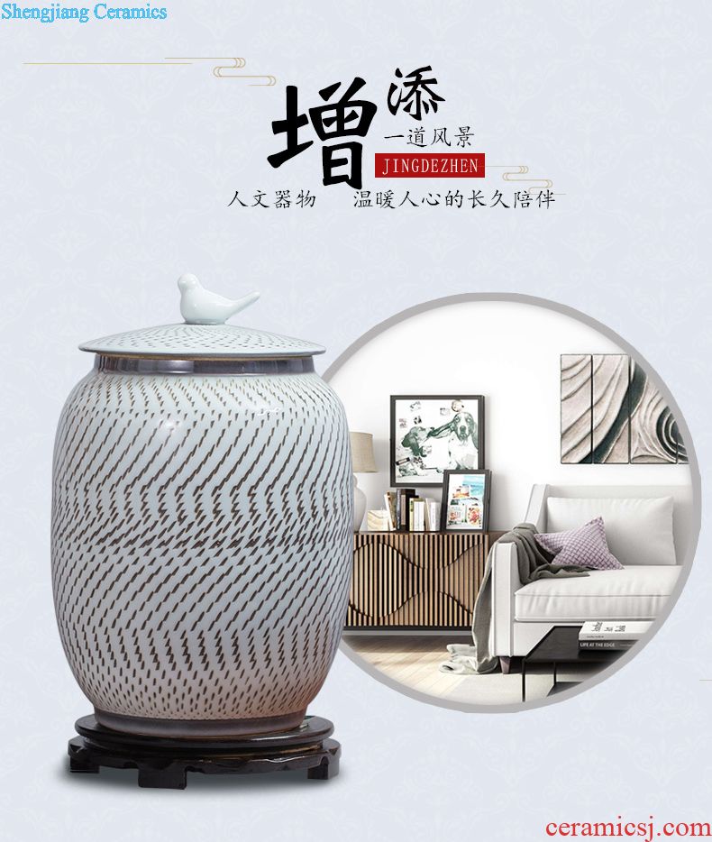 European ceramic barrel with cover 20 jins of 10 kg to ricer box household moistureproof insect flour barrels of storage tank decoration in the kitchen