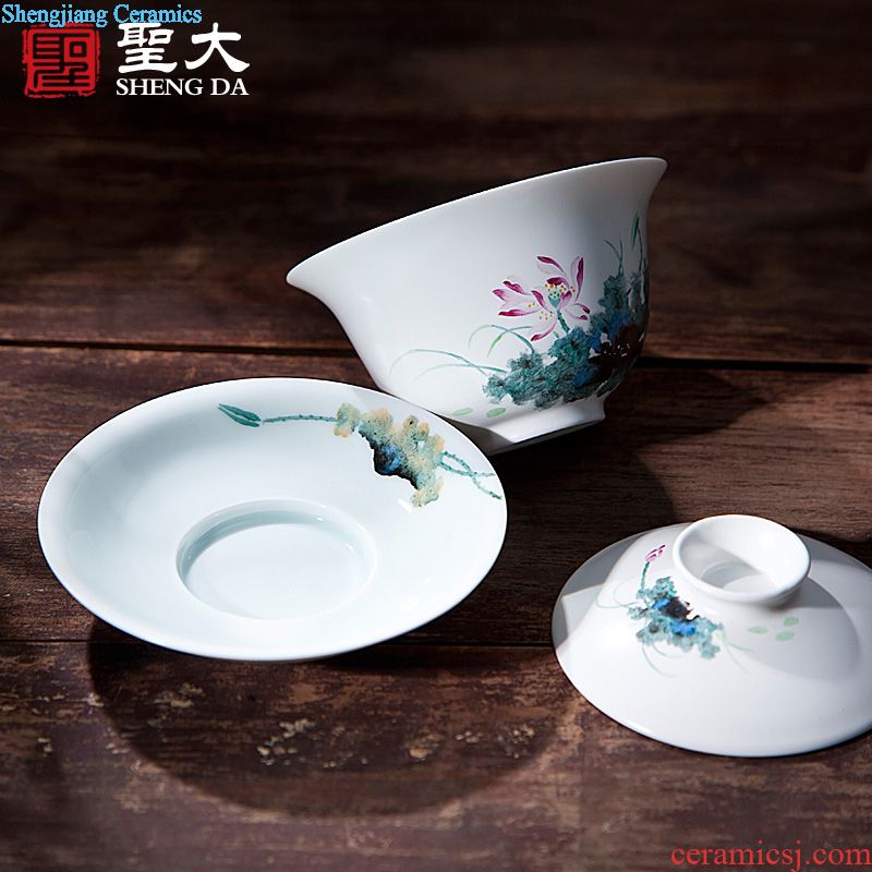 The big hand painted lotus kung fu jingdezhen ceramic sample tea cup tea cups manual single cup bowl with fine powder enamel