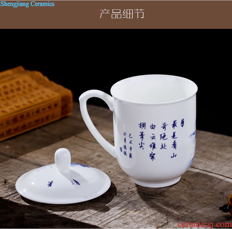 Jingdezhen ceramic cups with cover high white porcelain cup large blue and white porcelain gifts cups high-end exquisite hollow glass