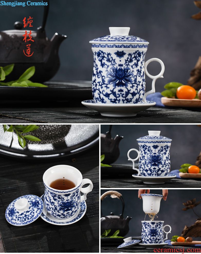 Jingdezhen ceramic cups with cover bone porcelain cup large office of blue and white porcelain gifts cup mug cup boss