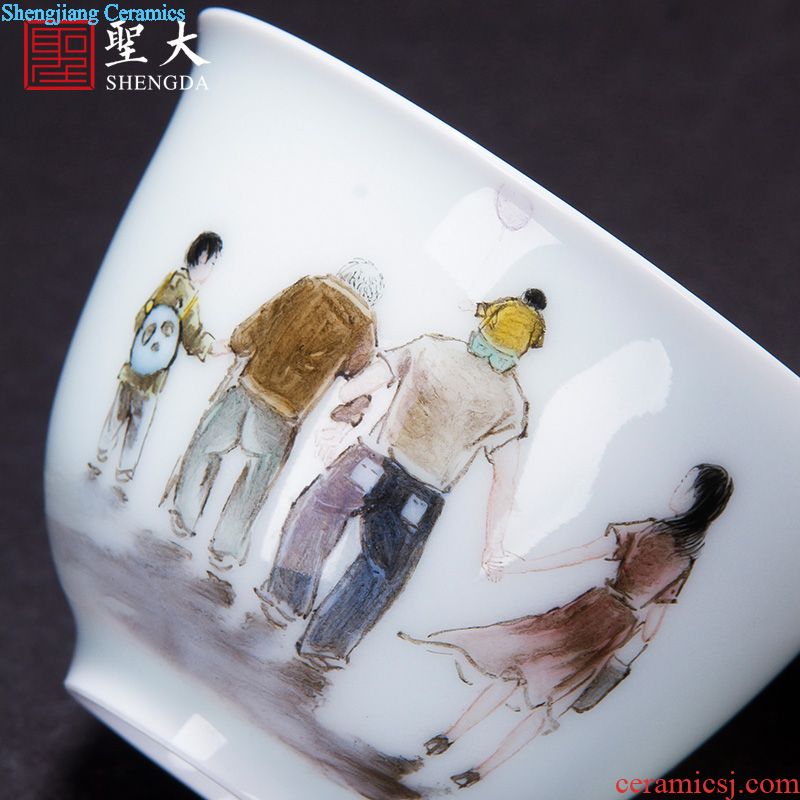 Santa jingdezhen ceramic handmade kung fu tea set hand-painted heavy crane figure teapot rarities single pot of pastel