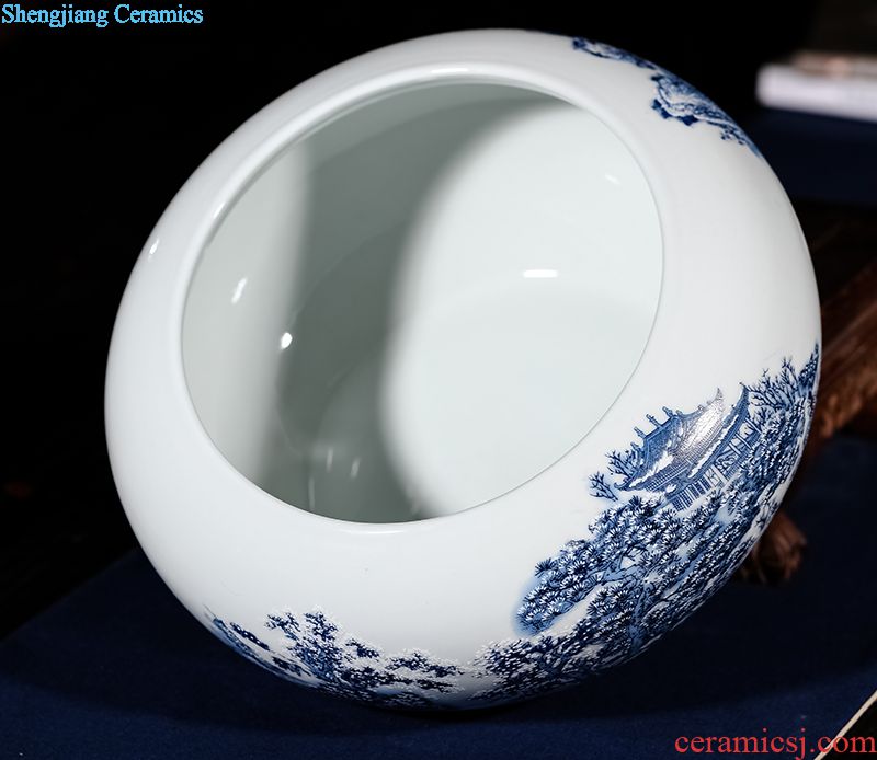 Jingdezhen ceramic seal caddy storage tank large household puer tea cake tin deposit receives storage place