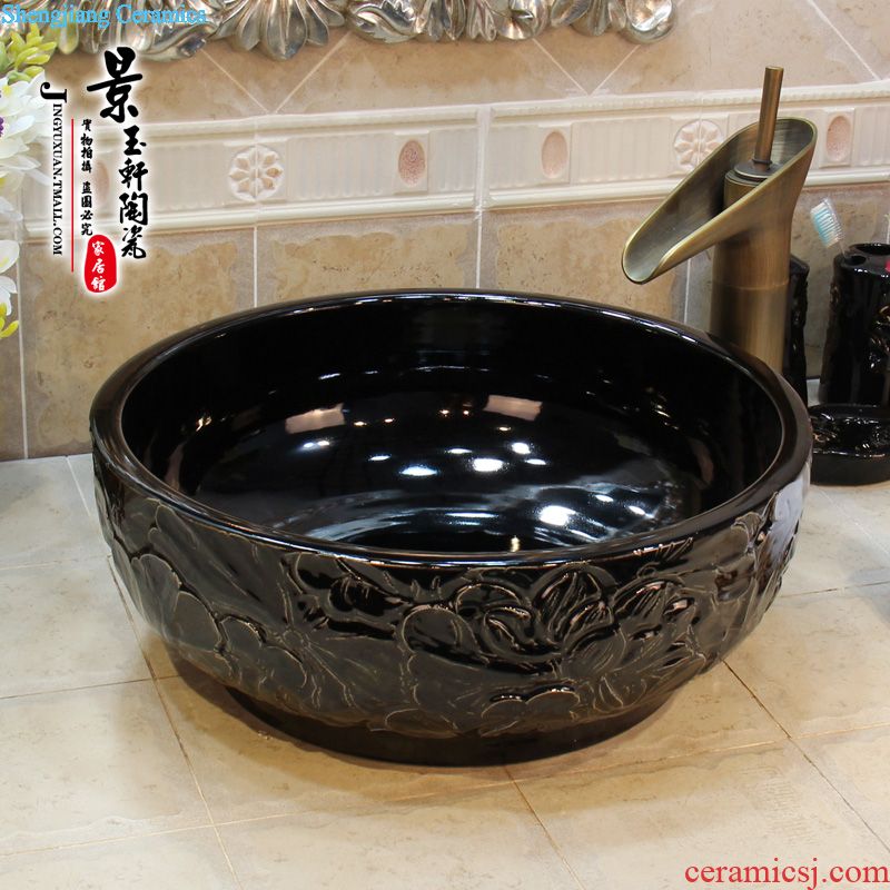 Jingdezhen ceramic lavatory basin stage basin art antique copper in deep carved lotus
