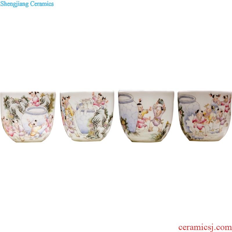 Owl kiln jingdezhen four cups of tea set fine powder enamel painting characters ocean's cup tea cup kung fu tea cups