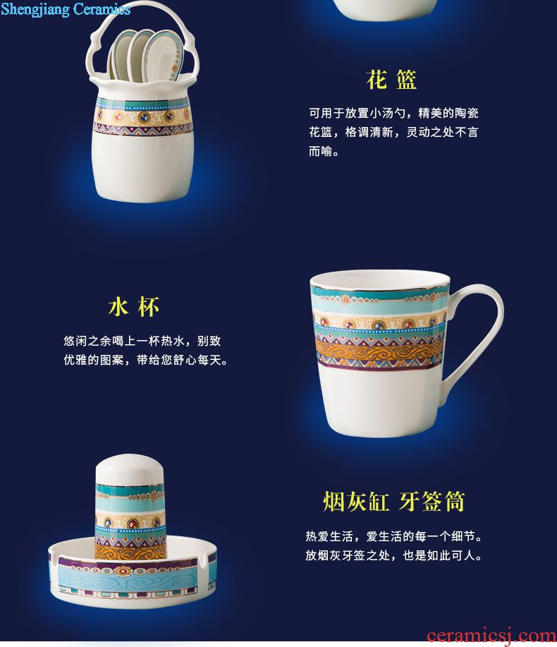Dishes home four people jingdezhen ceramic tableware household gift set tableware suit Chinese dishes six combinations