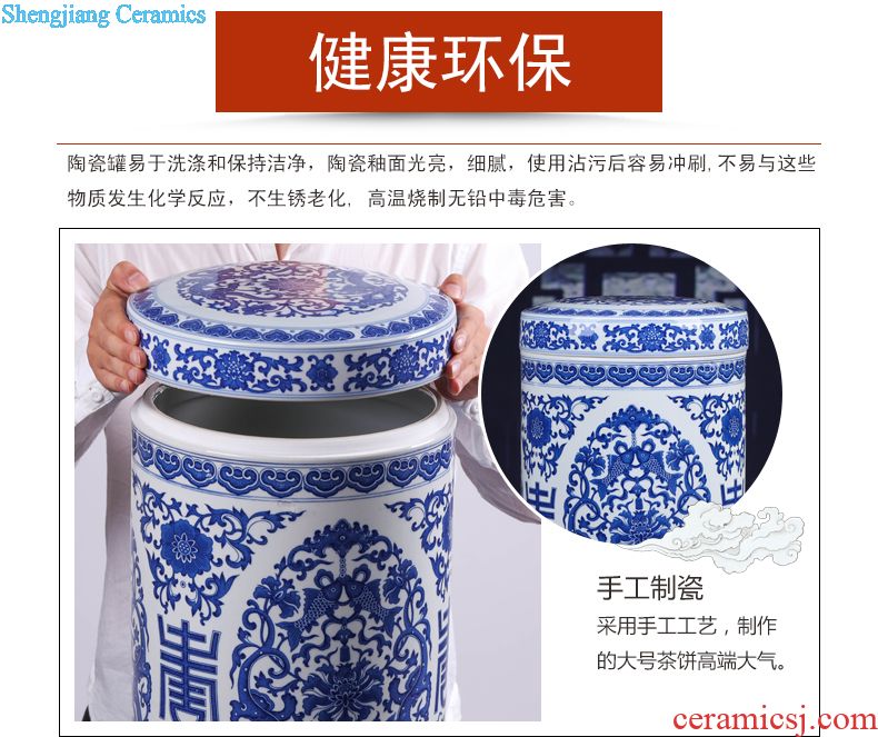 Jingdezhen blue and white celadon ceramics retro puer tea cake tin POTS large tea caddy gift box packaging