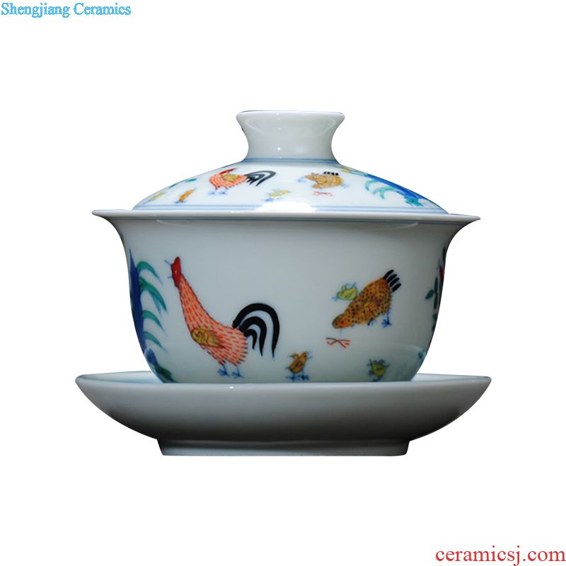 Owl kiln Jingdezhen pastel handmade ceramic antique colored enamel tea kungfu tea cup zhengde small bowl