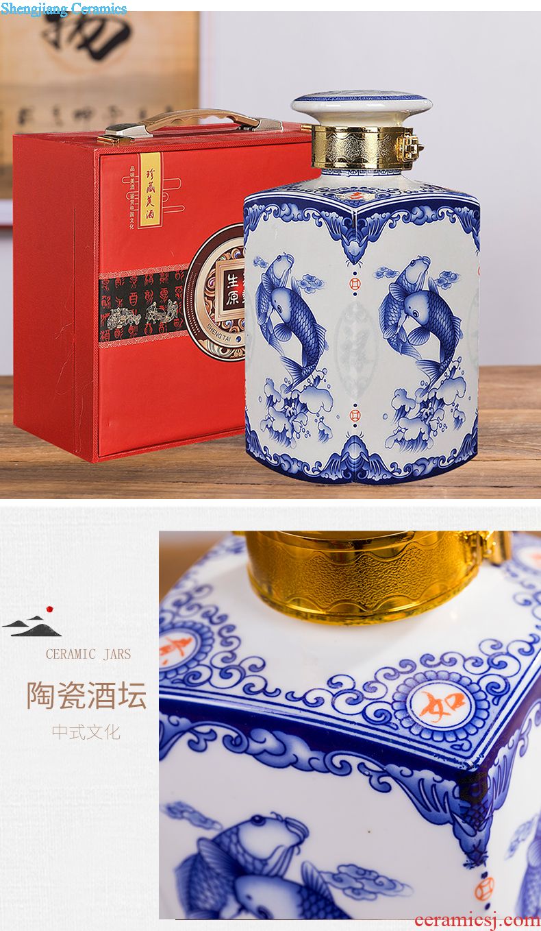 Jingdezhen ceramic jar sealing restoring ancient ways is 10 jins 20 jins 30 jins 50 kg 100 jins with tap hip flask jugs