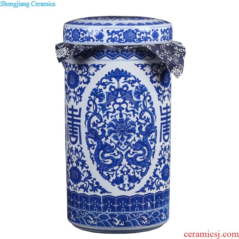 Jingdezhen blue and white celadon ceramics retro puer tea cake tin POTS large tea caddy gift box packaging