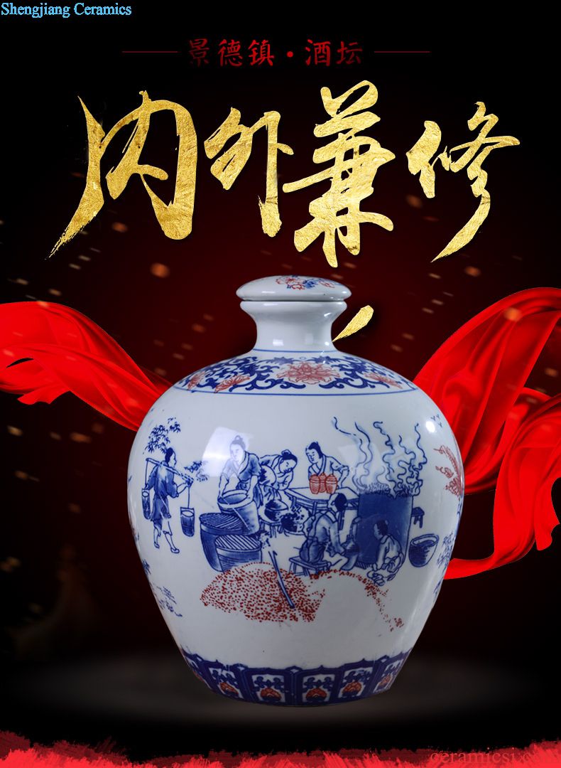 Jingdezhen ceramic 5 jins of 10 jins bottle jars wine storage sealed medicine five jin wine jar of wine collection