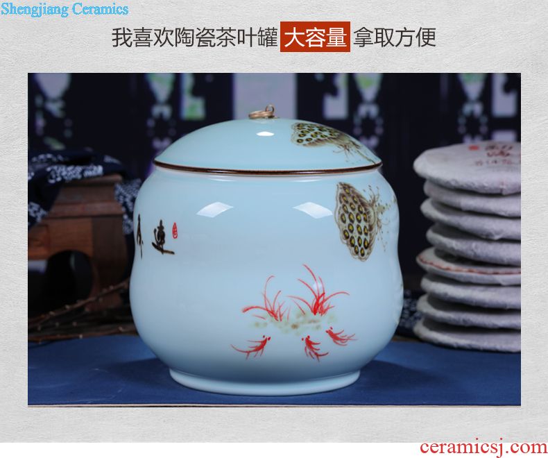 Jingdezhen ceramic hand-painted caddy large puer tea pot box general household handmade quality restoring ancient ways