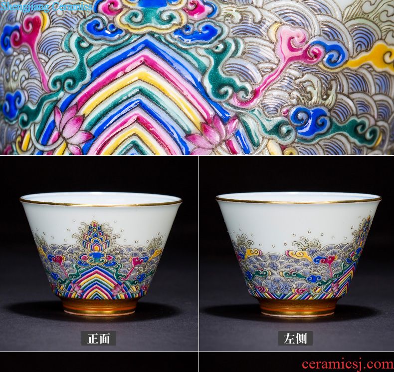 Holy big three to tureen teacups hand-painted ceramic antique blue-and-white eight auspicious grain tea bowl of jingdezhen kung fu tea set