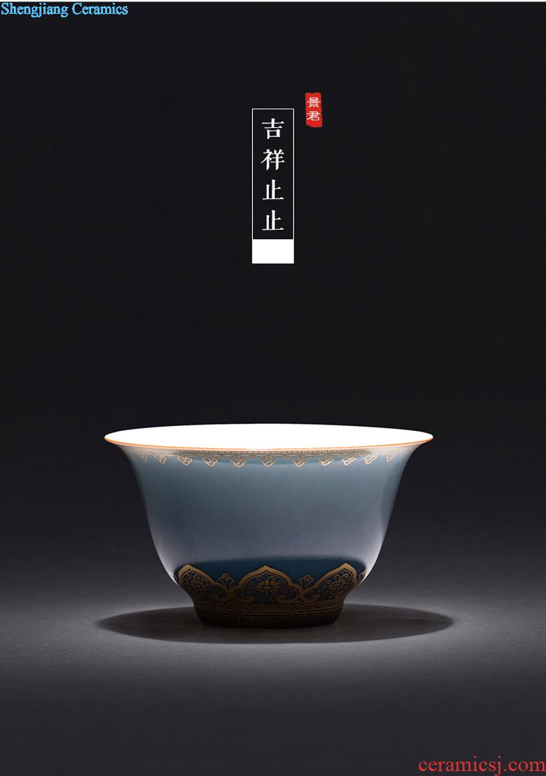 JingJun jingdezhen porcelain ji blue paint all hand three it tureen kung fu tea tea bowl