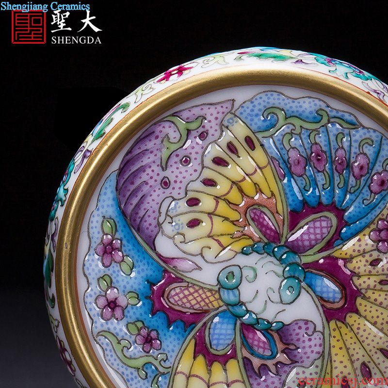 The big four omen inkpad box of jingdezhen ceramic yellow colored enamel bound to branch flowers butterfly tattoo ink pad