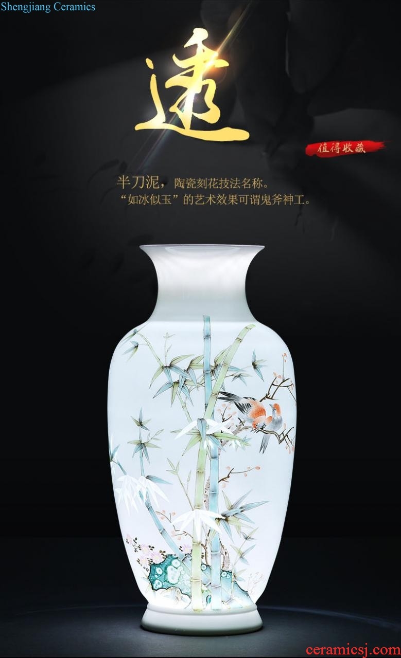 Jingdezhen ceramics green glaze furnishing articles new Chinese style household pastel landscape vases, flower arranging the sitting room porch decoration