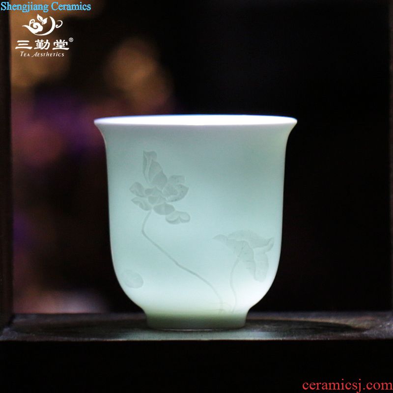 Three frequently hall jingdezhen ceramic sample tea cup kung fu tea cups celadon fragrance-smelling cup carving masters cup by hand