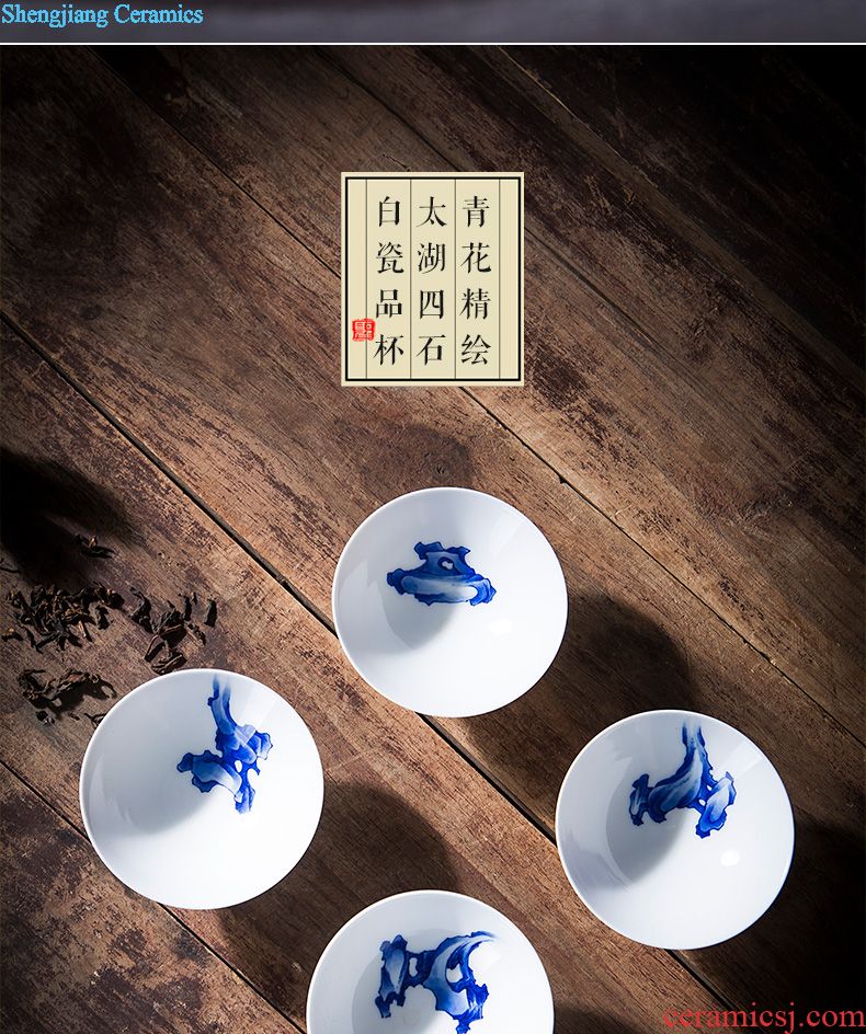 Santa hand-painted blue-and-white ceramics alum red paint YunLongWen pot bearing all hand kung fu tea accessories dry foam plate