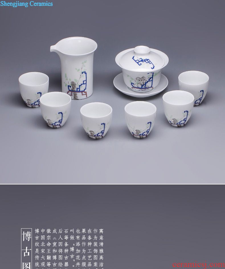 St large ceramic three tureen teacups hand-painted color ink agate red ink jiangshan tea bowl of jingdezhen tea service