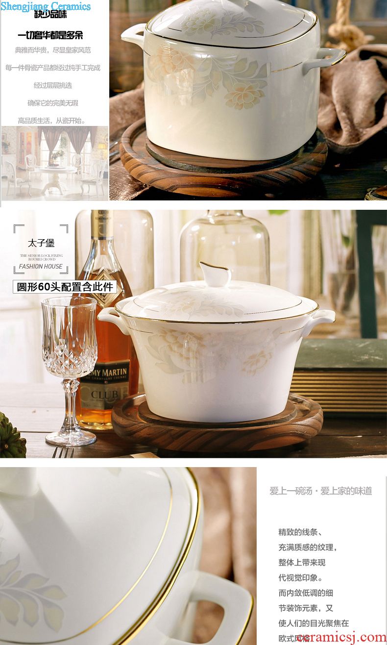 Bone China tableware suit of jingdezhen ceramic dishes suit domestic high-grade 60 head of European dishes porcelain combination