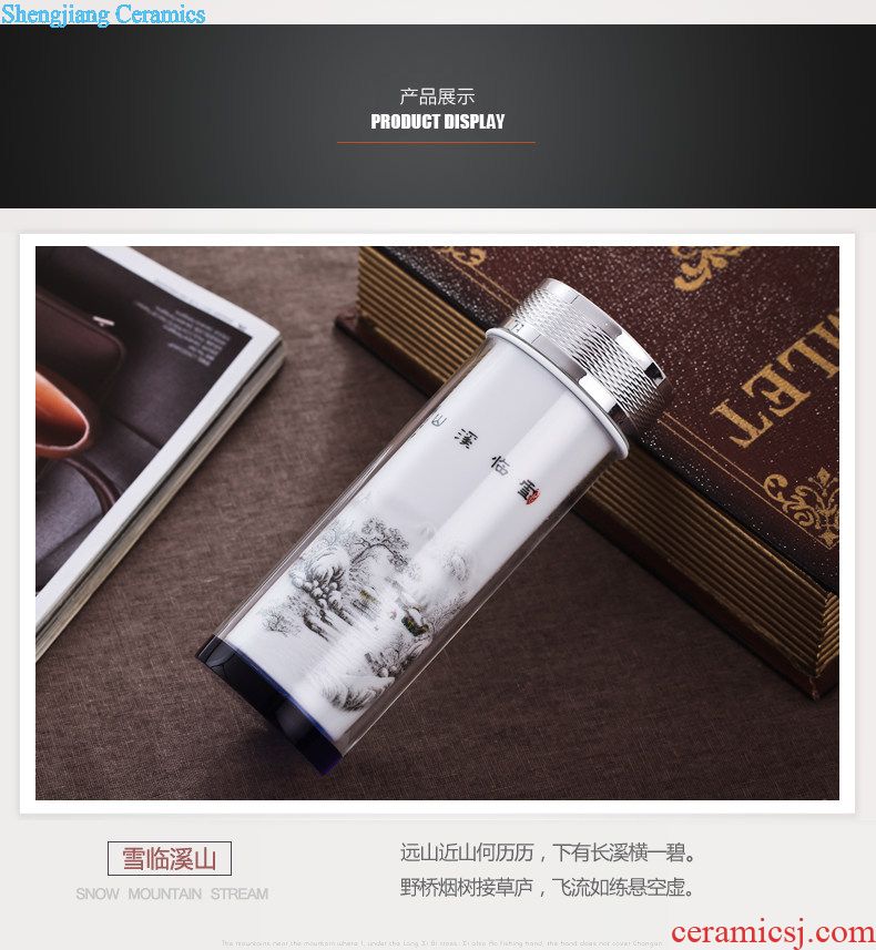 On-board portable vacuum cup with a cup of literary men's and women's cup jingdezhen double ceramic gifts cups