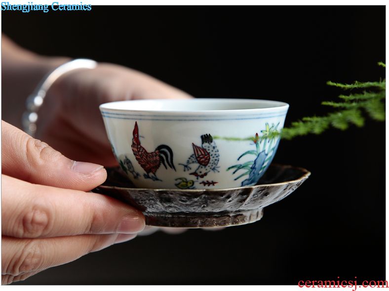 Kung fu tea cup three frequently hall jingdezhen ceramic sample tea cup hand-painted paint shadow green hand-cut pu-erh tea cup single cup