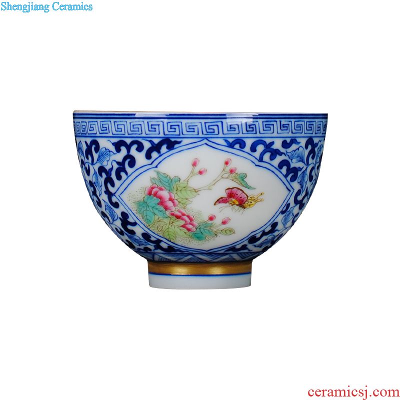 Jingdezhen manual wire inlay ceramic tureen large colored enamel lotus three cups to bowl with hand-painted kung fu tea set