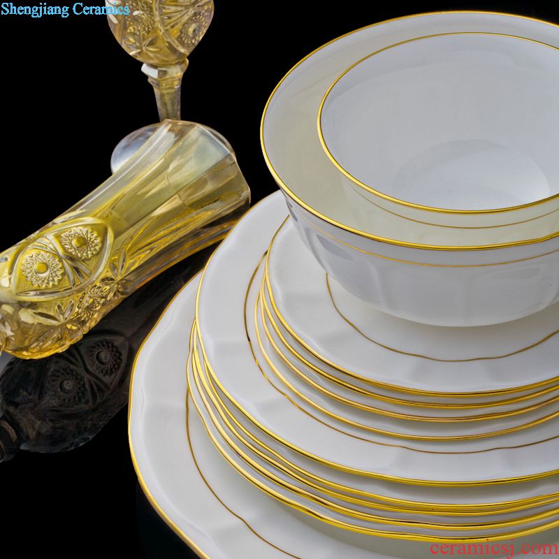 Jingdezhen ceramic tableware suit 56 head far industry ceramics bowl dishes suit European gold edge lily