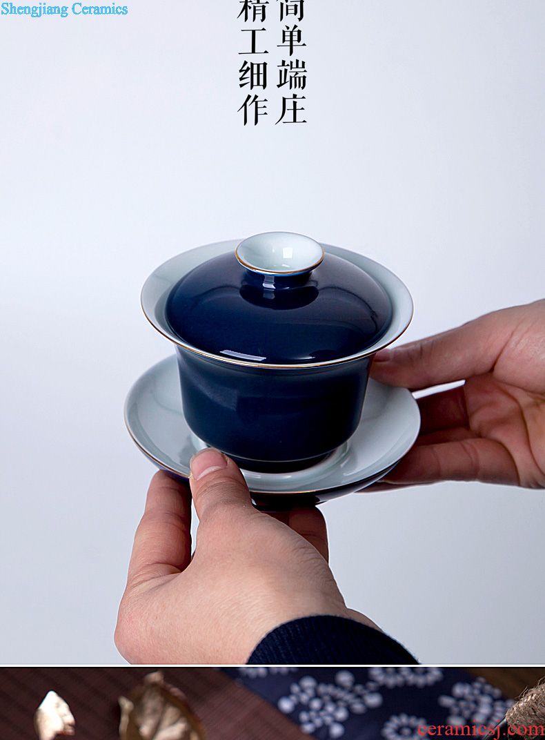 Holy big teapot archaize ceramic kung fu heavy jingdezhen blue and white landscape teapot hand-painted all hand tea sets