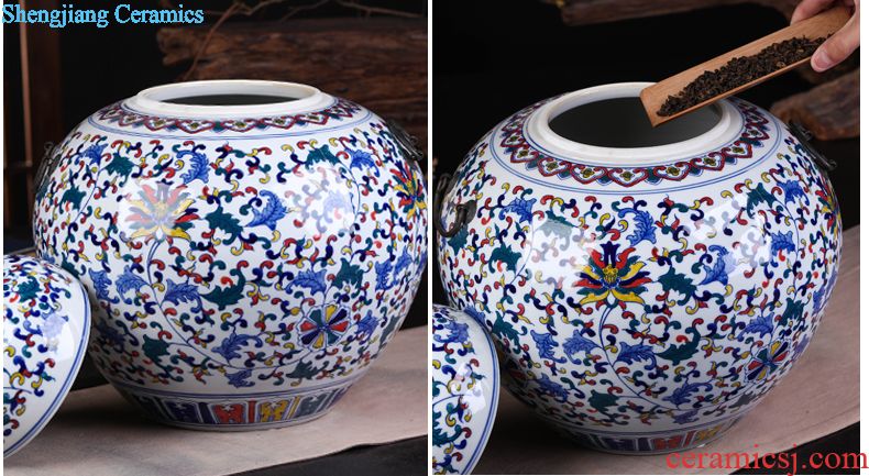 Jingdezhen ceramic hand-painted blue and white porcelain tea pot large household seal tank general storage tank receives