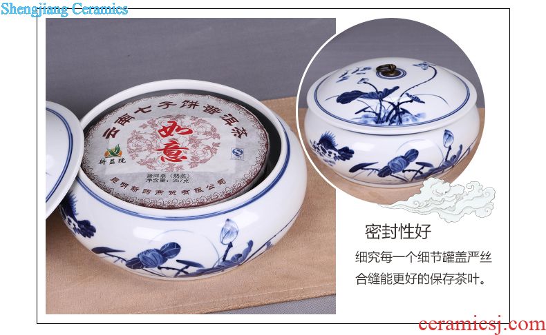 Jingdezhen ceramic moistureproof caddy retro puer tea canister to seal large creative general manual