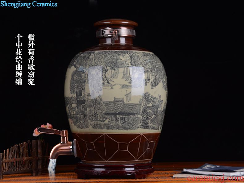 Jingdezhen ceramic jar tea at the end of the wine it 10 jins 20 jins 30 jins 50 kg 100 jins with leader