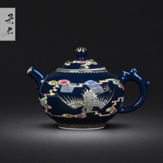 JingJun jingdezhen ceramic handmade antique ji blue kung fu tea teapot hand-painted paint single pot of little teapot