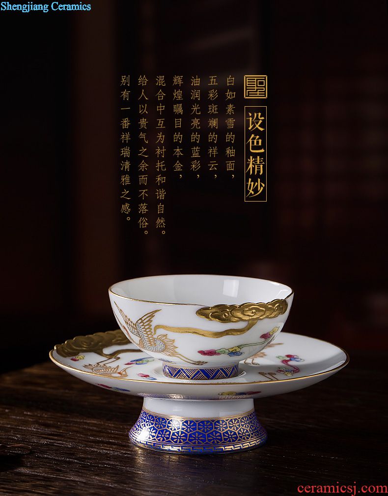 Santa tureen of pottery and porcelain teacup archaize handwritten qianlong royal blue and white bowl three tea poetry sense of jingdezhen tea service