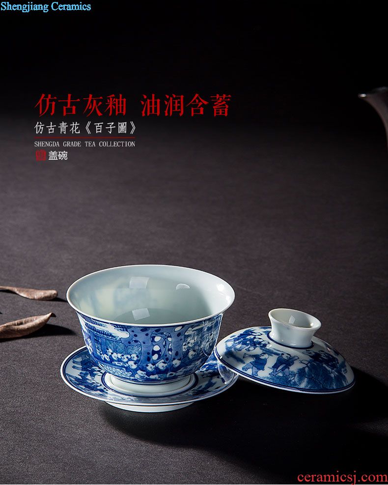 St large ceramic three tureen tea cups small hand-painted tureen all hand jingdezhen blue and white flower rock tea tea set