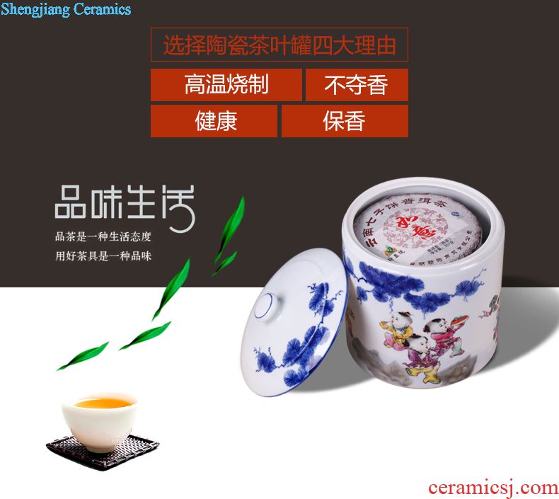 Jingdezhen ceramic tea pot wake receives pu 'er tea cake tin box household seal pot