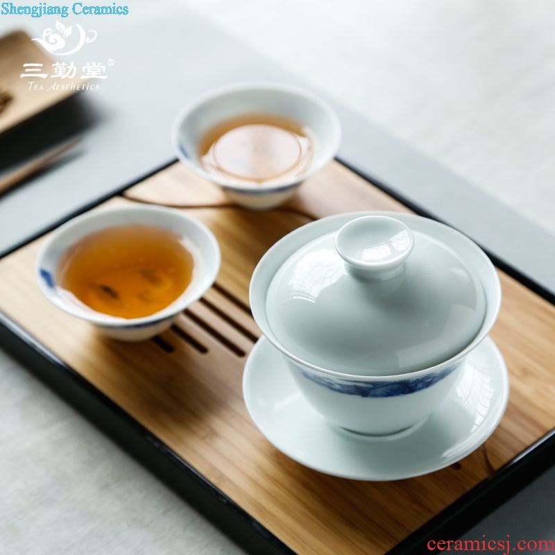 Three frequently hall blue and white porcelain tea set Jingdezhen ceramic kung fu tea tureen tea tea S13004