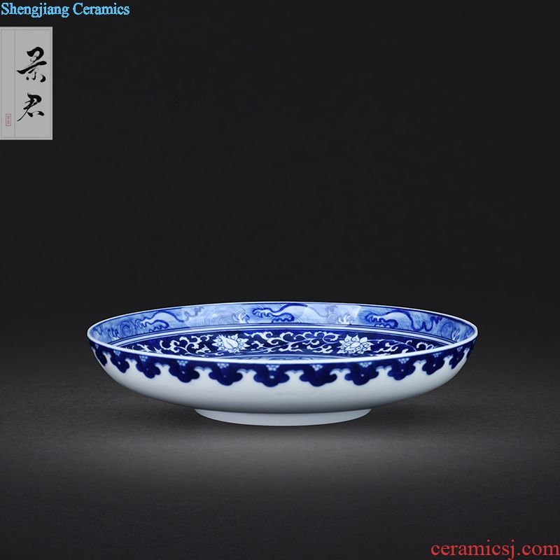 JingJun Hand-sketching jingdezhen blue and white porcelain pot bearing Dry foam plate tea tray A pot of mat The tea table with porcelain tea