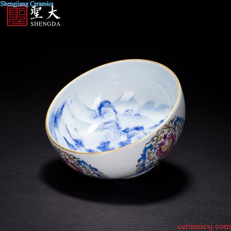 Holy big ceramic kung fu tea cups to yellow colored enamel medallion flower blue treasure phase grain lamps of jingdezhen tea service master