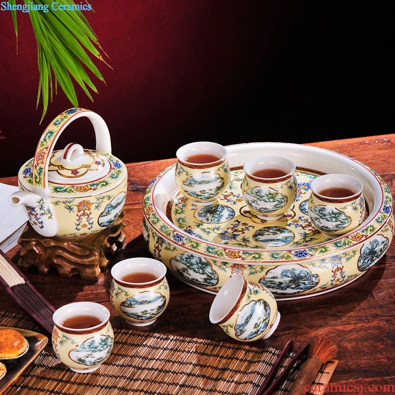 Jingdezhen colored enamel wine suit household ceramics hip wine liquor cup tray antique Chinese court points