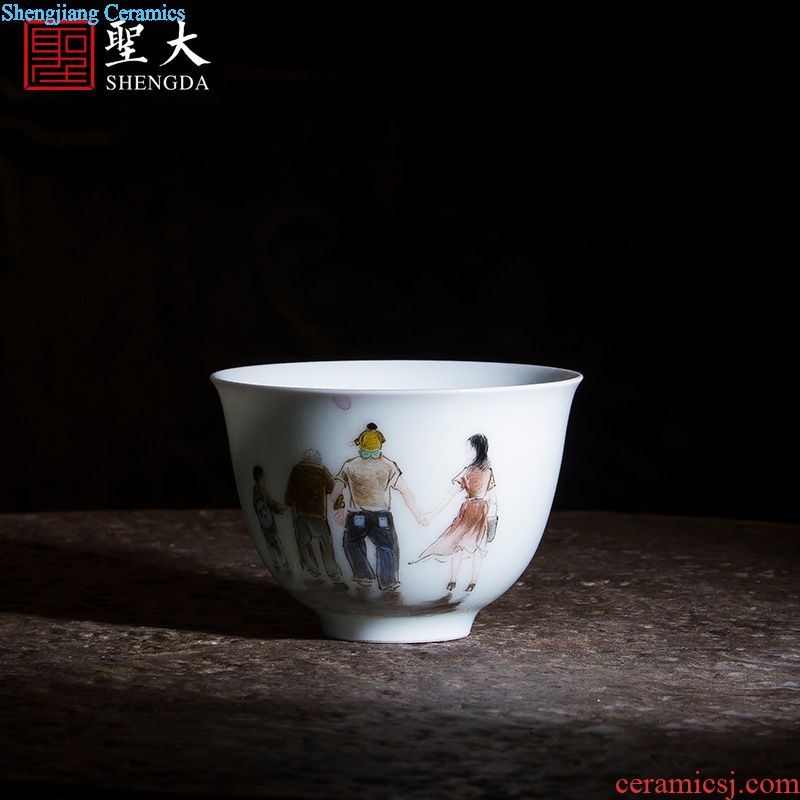 Santa jingdezhen ceramic handmade kung fu tea set hand-painted heavy crane figure teapot rarities single pot of pastel