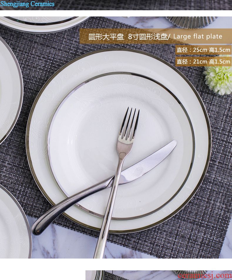 Jingdezhen ceramic plate round plate of household jobs steak disc creative fish bone porcelain plate Nordic cutlery set