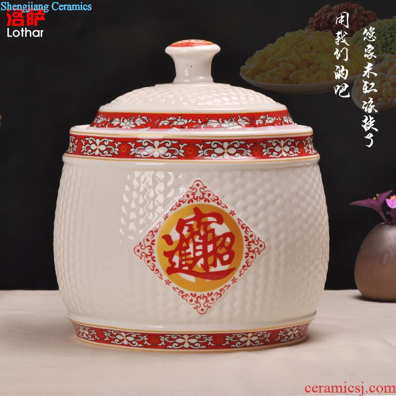 Jingdezhen ceramic barrel 20 jins hand-painted plum ricer box m tank storage tank tank cylinder insect-resistant moistureproof jar
