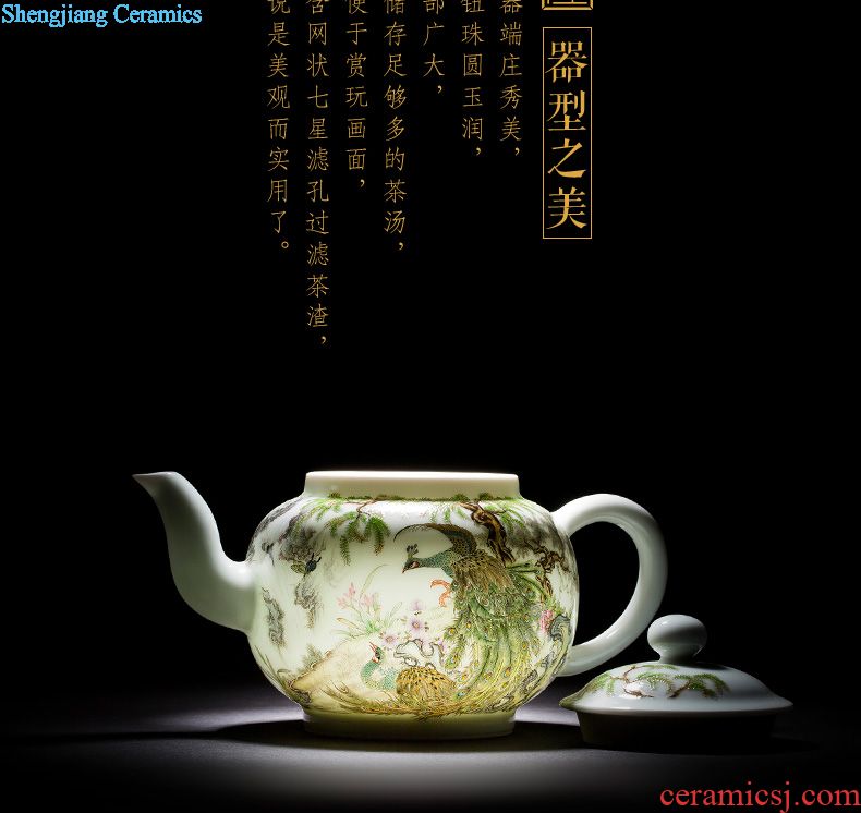 Holy big teapot hand-painted ceramic kung fu finches poetic spherical filtering teapot manual jingdezhen blue and white spirit tea sets