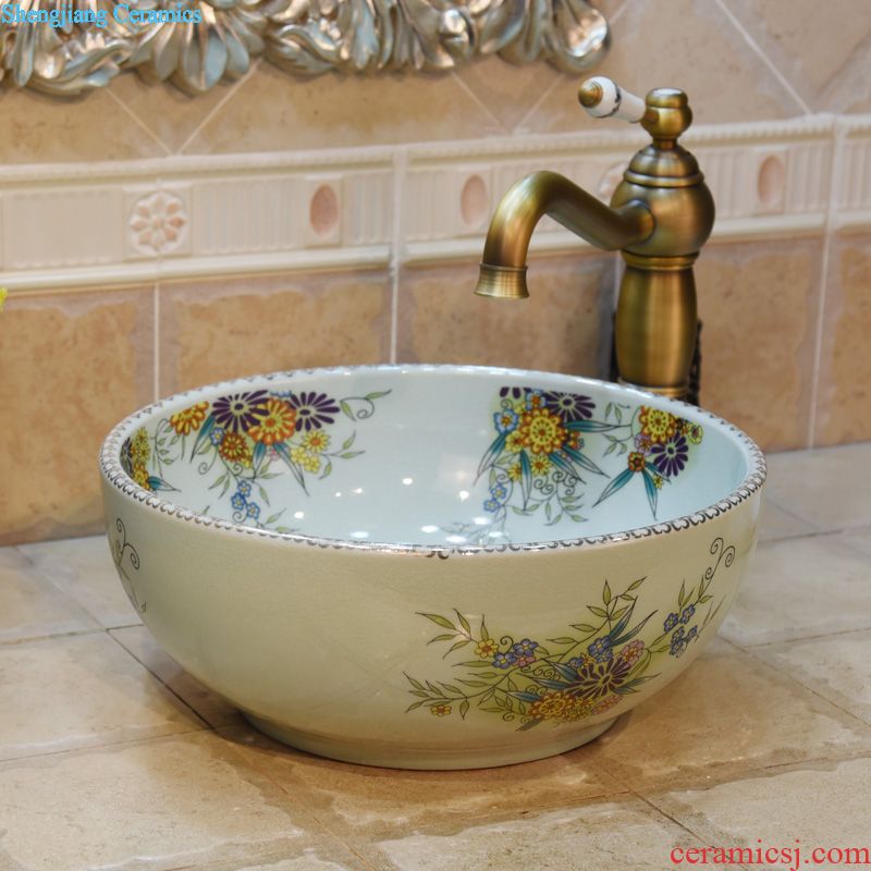 Jingdezhen ceramic column set three-piece five lavatory basin carved lotus art basin sink basin