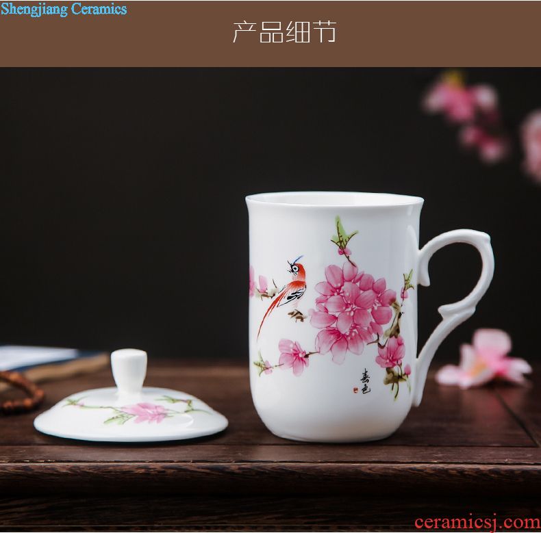 Ceramic mug cup with cover meeting office hotel 10 sets jingdezhen domestic cups cups not purple